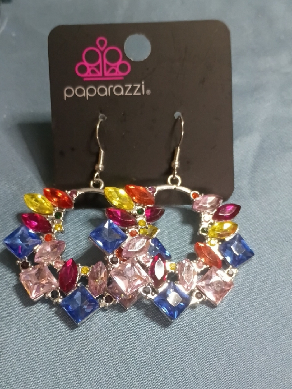 paparazzi Multicolor Crystal Hoop Earrings - Pink Blue Yellow Fuchsia